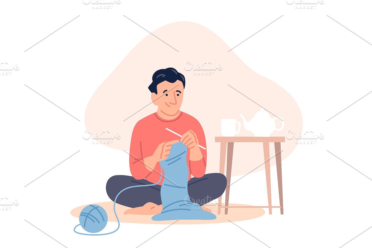 Man knitting. Male handmade hobby, a Sport Illustration by LadadikArt (Photo 1 of 3)