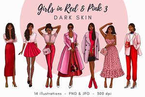 Girls In Red & Pink 3 - Dark Skin