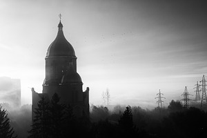 Misty Church Silhouette at Dawn., a Photo by Rohan Photography