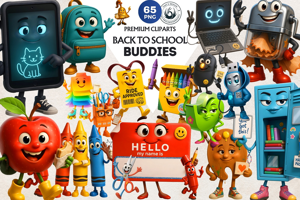 Back To school Buddies Clipart Set, an Education Illustration by ThatsDesignArt (Photo 1 of 10)