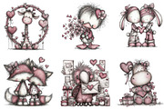 Valentine's Whimsical Animals Clipar, an Illustration by designcity5 (Thumbnail 2 of 5)