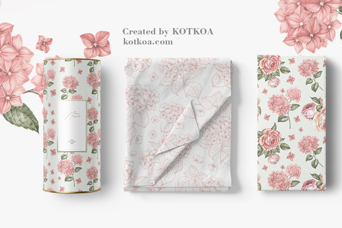 4 patterns roses and hydrangea, a Pattern Graphic by Kotkoa (Photo 5 of 7)