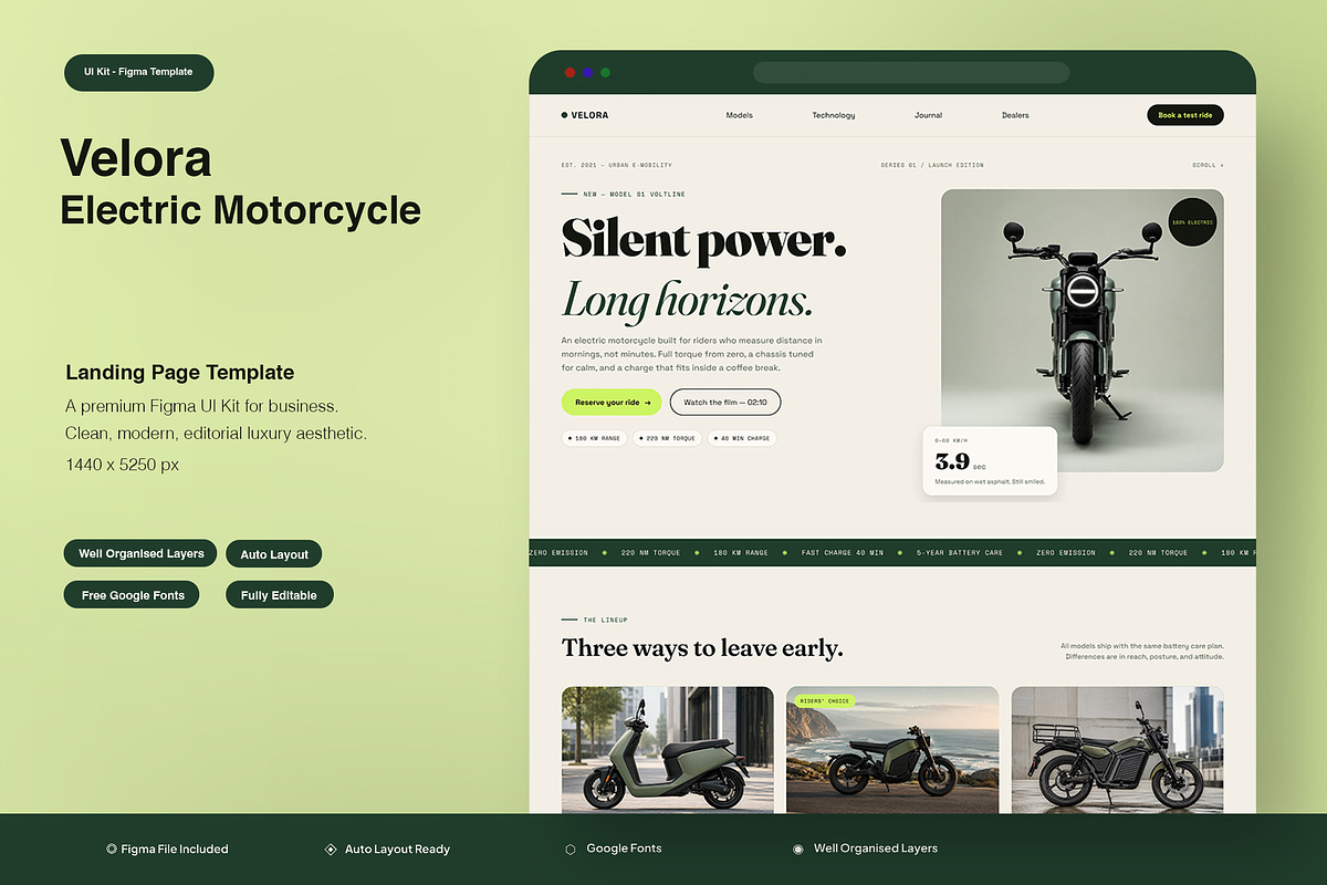 Electric Motorcycle Landing Page, an UI Kit Template by Pitchlook.Studio (Photo 1 of 3)