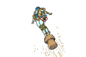 Pop Art Retro The cork flies up. An, a Person Illustration by studiostoks