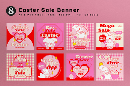 Pink Retro Easter Sale Banner, an UI Kit Template by graphicook