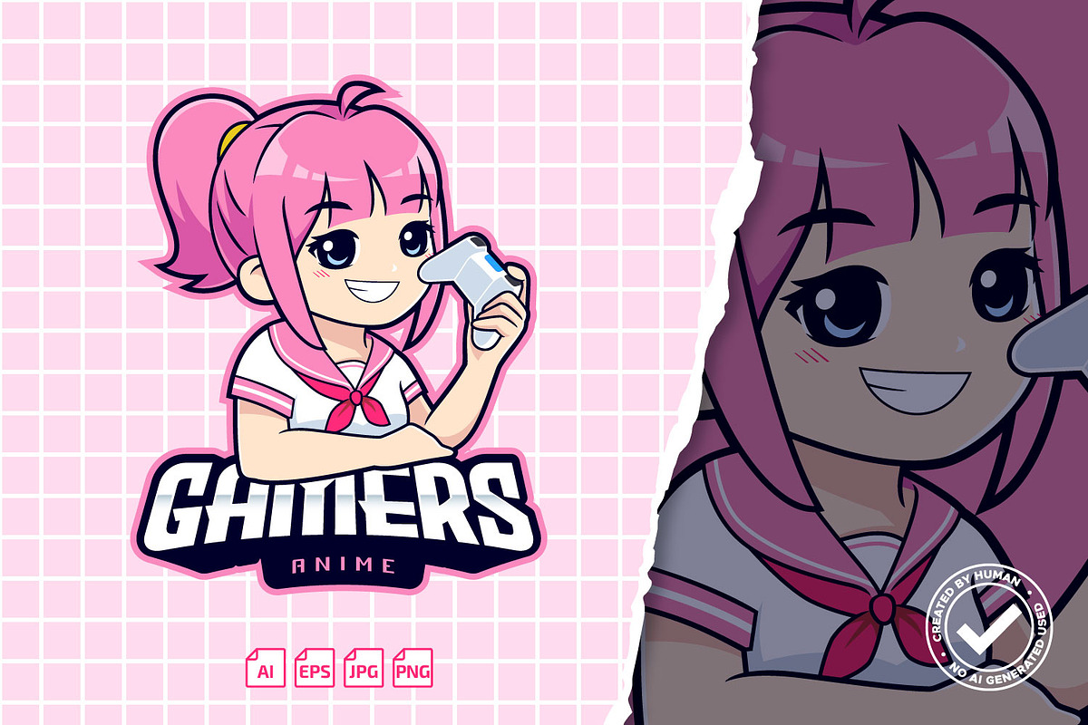 Kawaii Cute Anime Gamer Girl Logo, a Branding & Logo Template by tkzgraphic (Photo 1 of 2)
