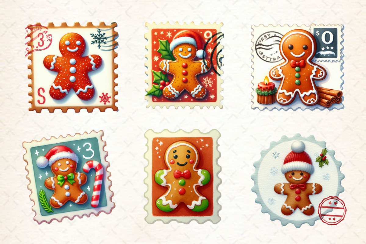 Christmas Gingerbread Postage Stamps, a Work Illustration by Dream Creation (Photo 2 of 4)