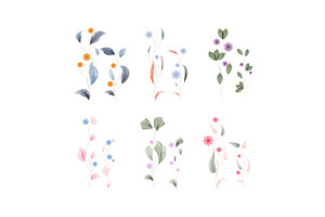 Watercolor floral stems with, an Illustration by okskukuruza