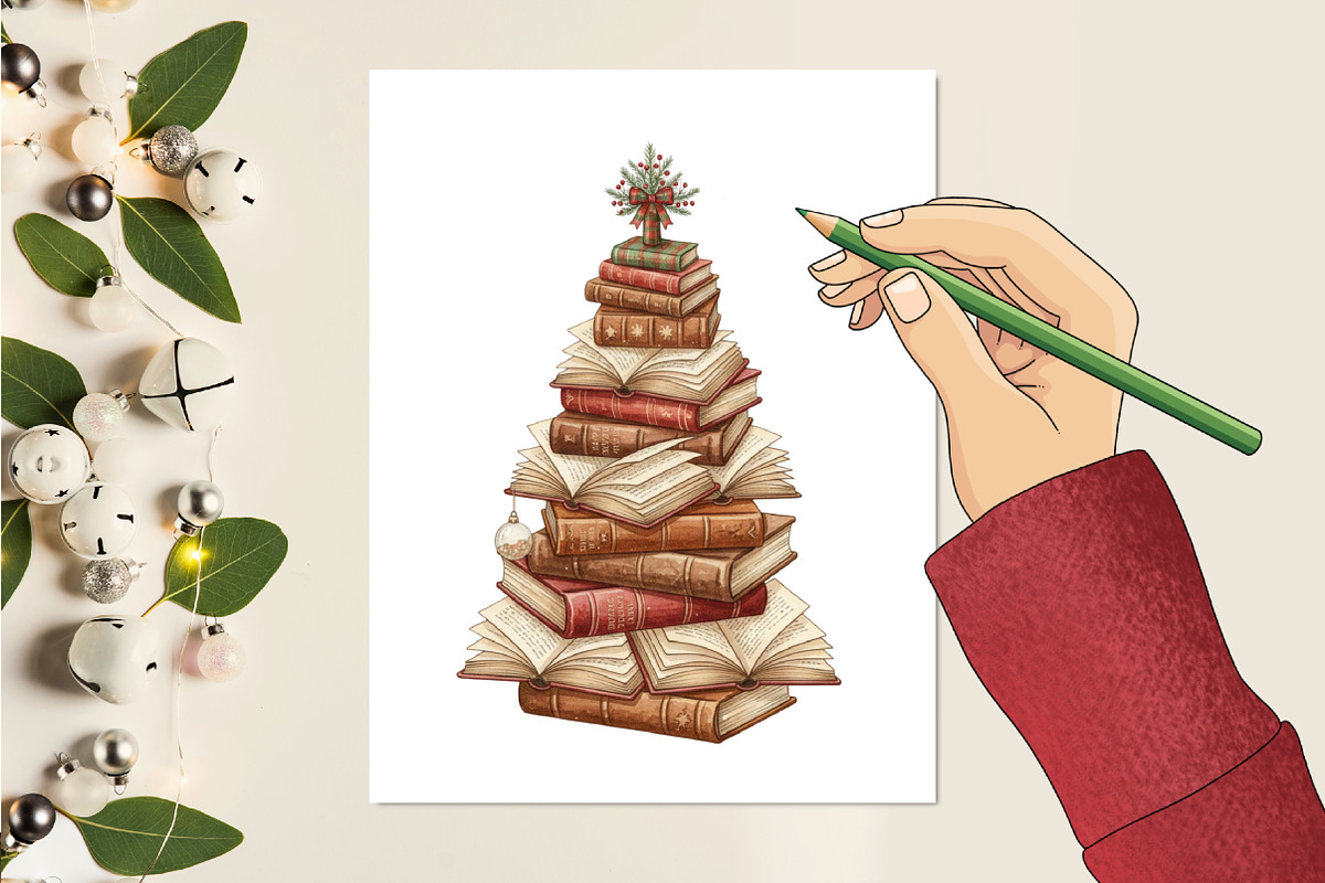 Christmas Tree Books Teacher Design, an Illustration by designcity5 (Photo 3 of 8)