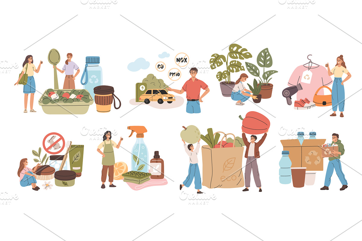 People choosing waste free products, an Object Illustration by YummyBuum