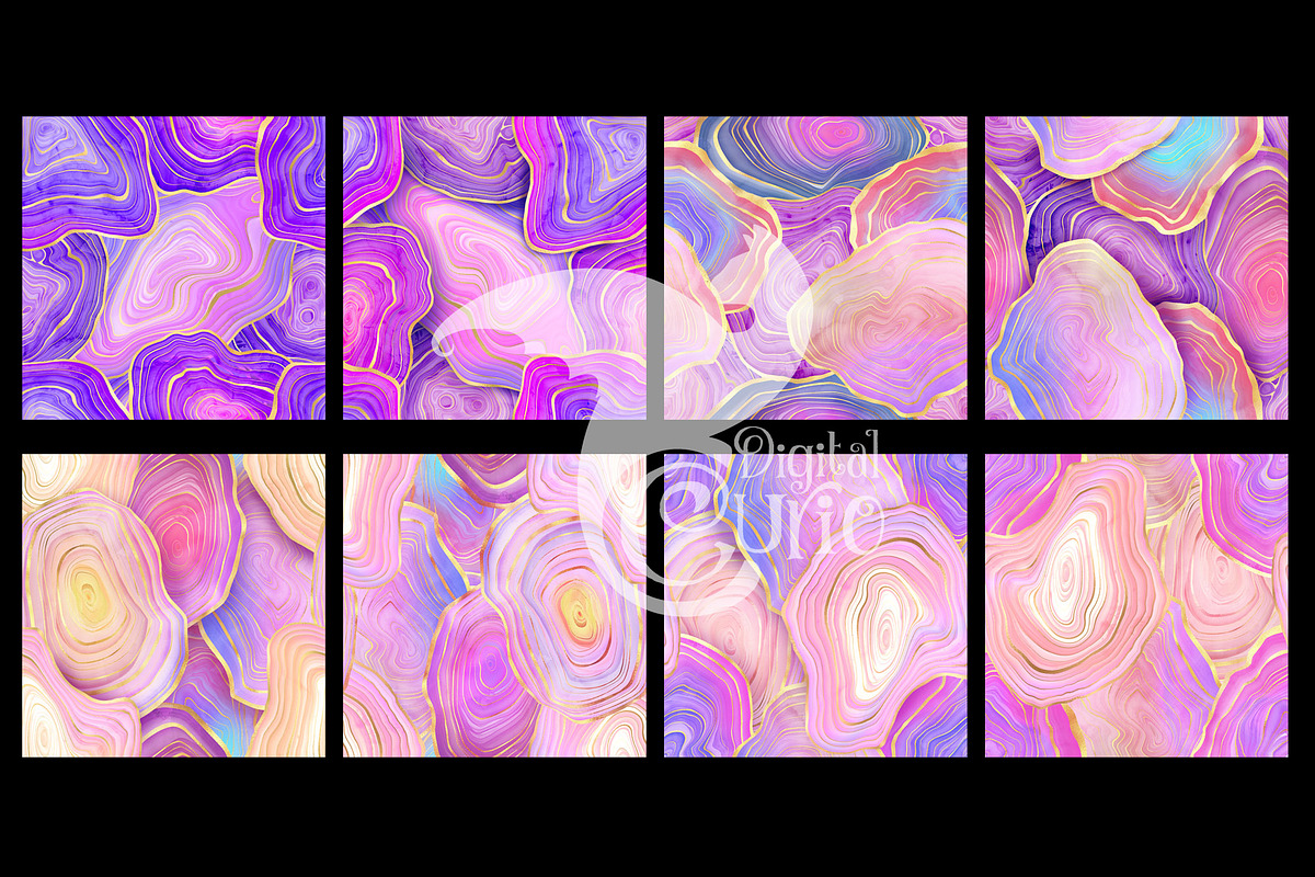 Pink Watercolor Geode Patterns, a Texture Graphic by Digital Curio