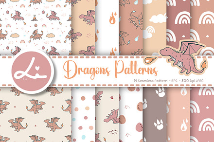 Seamless cartoon cute dragon pattern