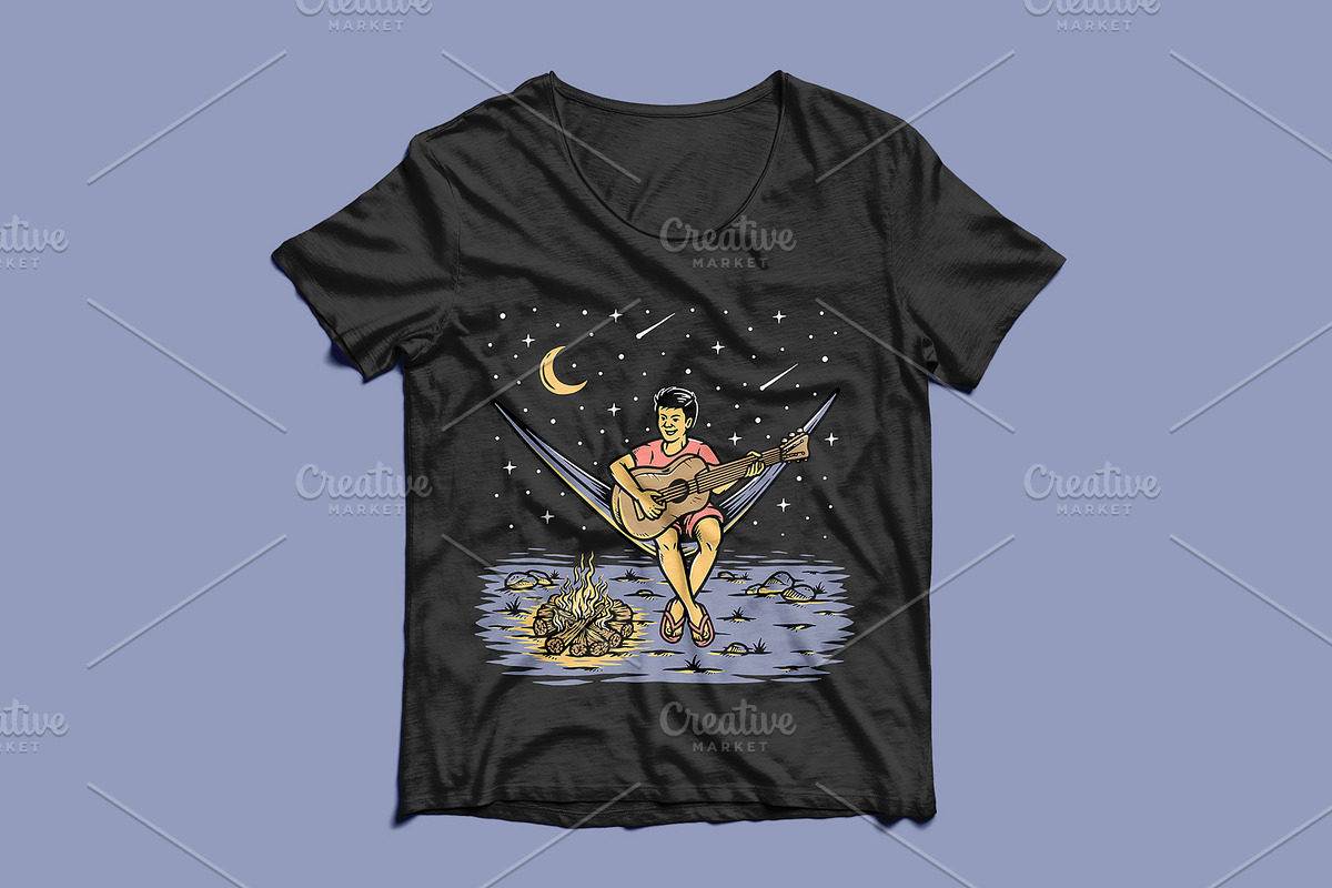 Man playing guitar under the stars, a Person Illustration by gunaonedesign (Photo 3 of 4)