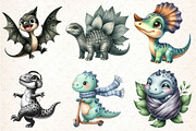 Watercolor Dinosaur Clipart Black an, an Illustration by DreamCafeArt (Thumbnail 2 of 7)