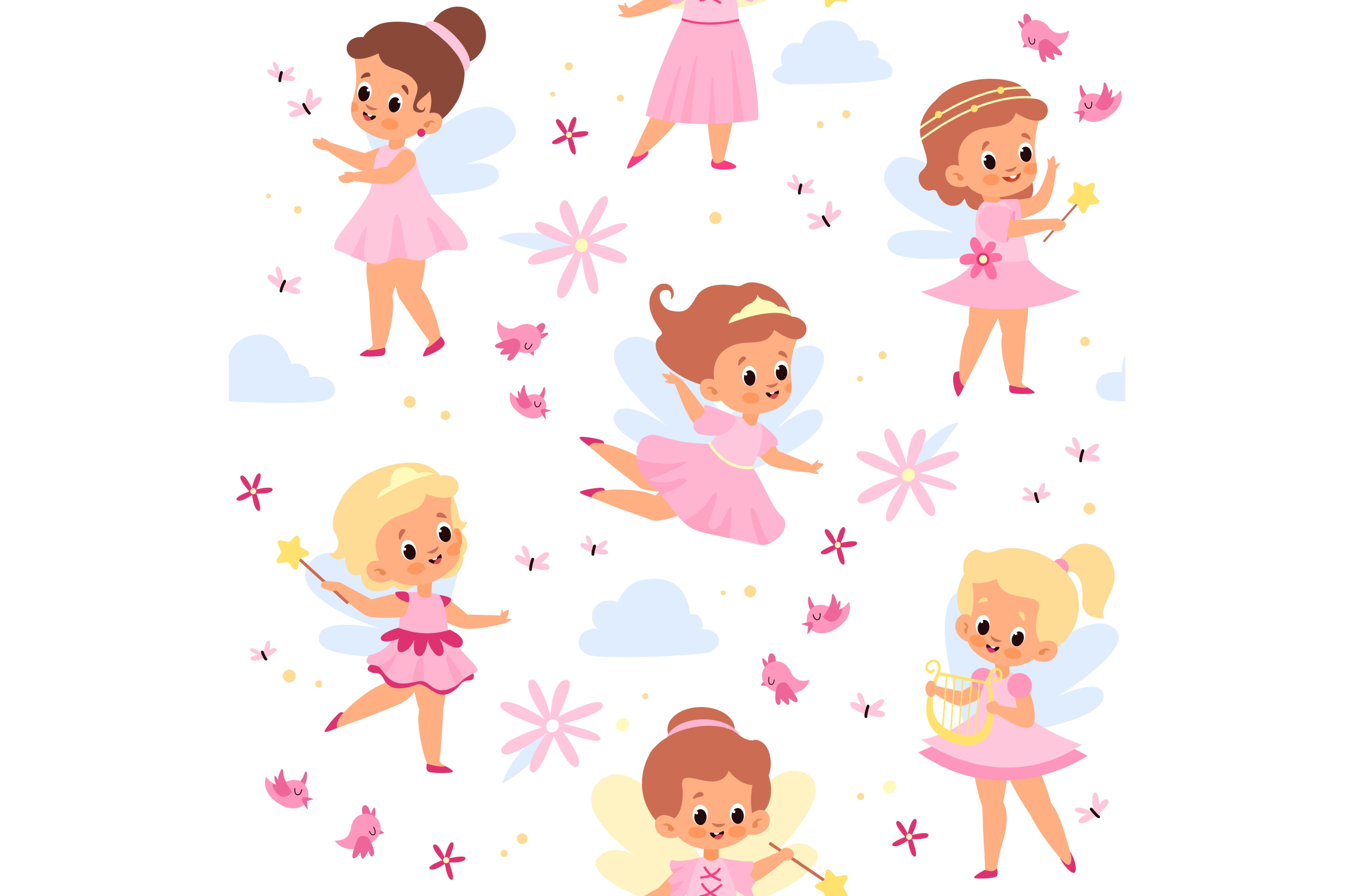 Fairies seamless pattern. Cute, a Decorative Illustration by YummyBuum