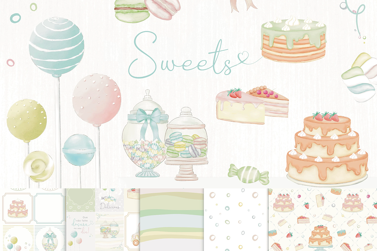 Sweets, Pastel Candy watercolor, an Object Illustration by Lolytop Studio (Photo 1 of 9)