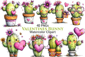 Whimsical Cactus Valentine's Day, an Illustration by Pixels.Craft