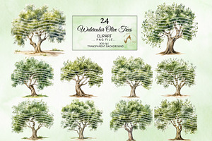 Watercolor Olive Trees Clipart