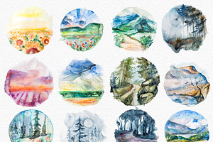 Watercolor Landscapes Clipart Set