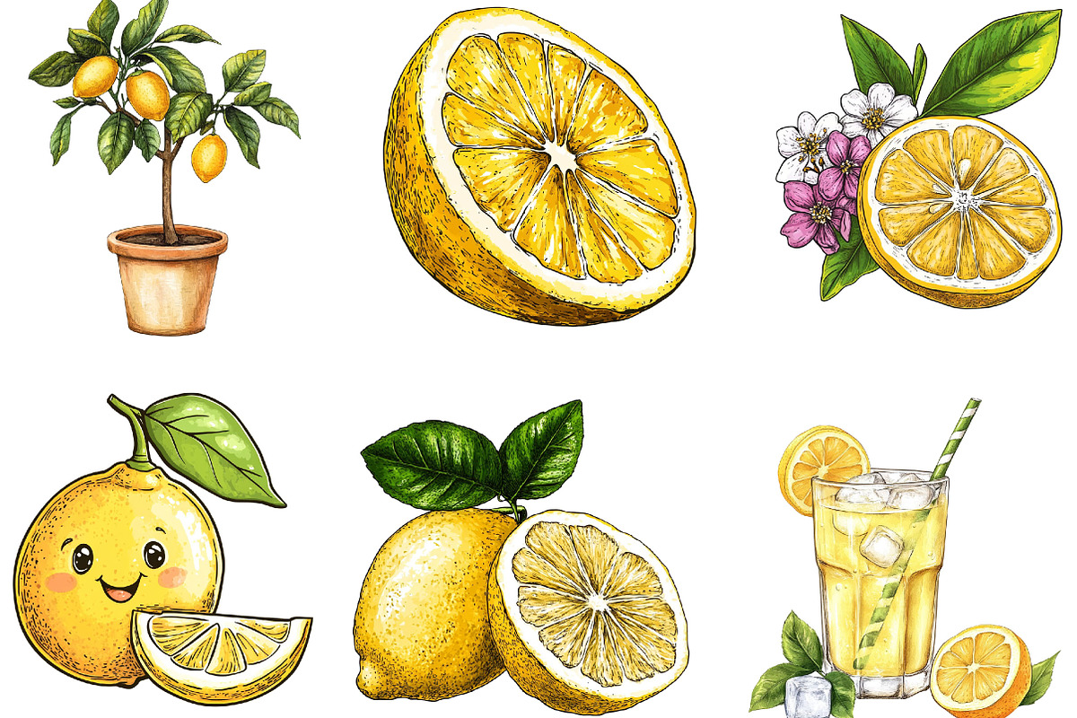 Hand Drawn Summer Lemon Clipart PNG, an Illustration by Designking (Photo 2 of 5)