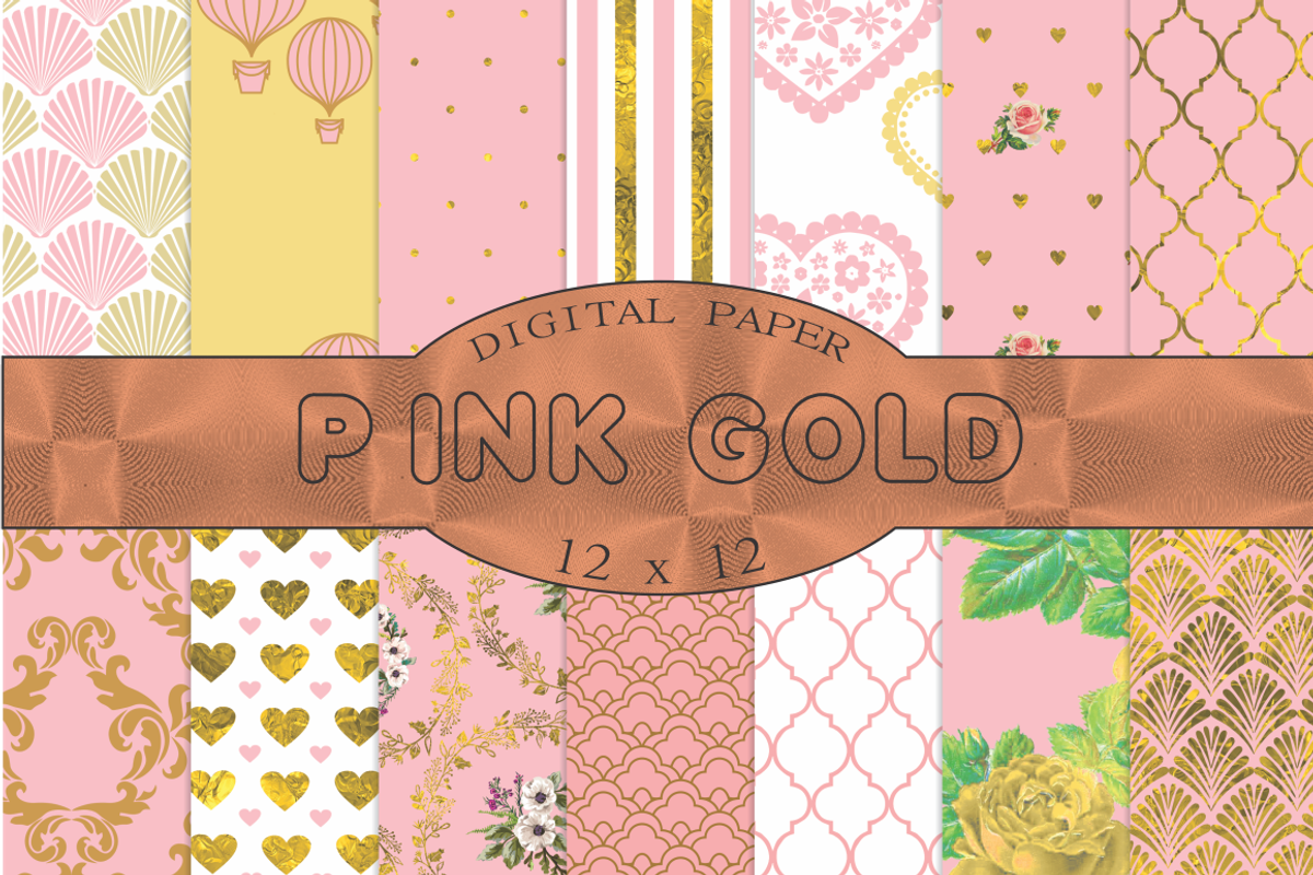 Pink and gold digital paper, a Pattern Graphic by Kiwi Fruit Punch
