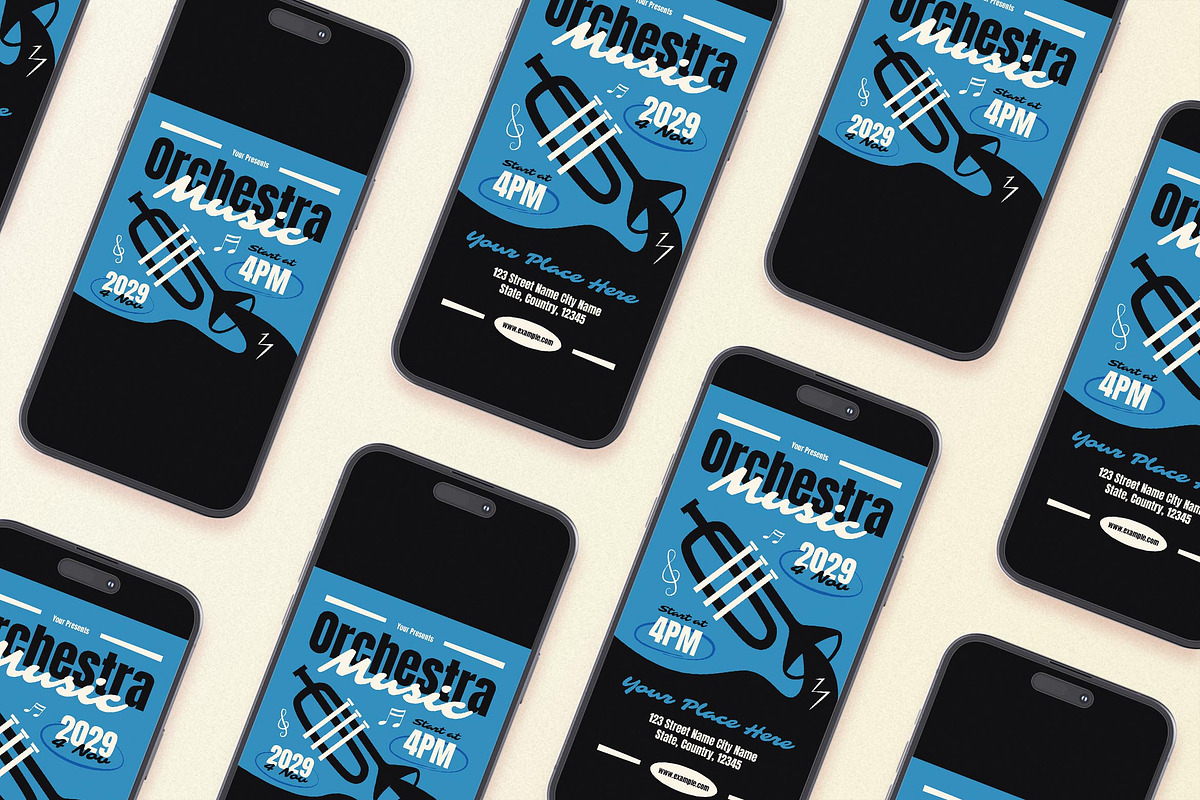 Blue Flat Orchestra Music Flyer Set, a Flyer Template by Aiyari Graphic (Photo 2 of 3)