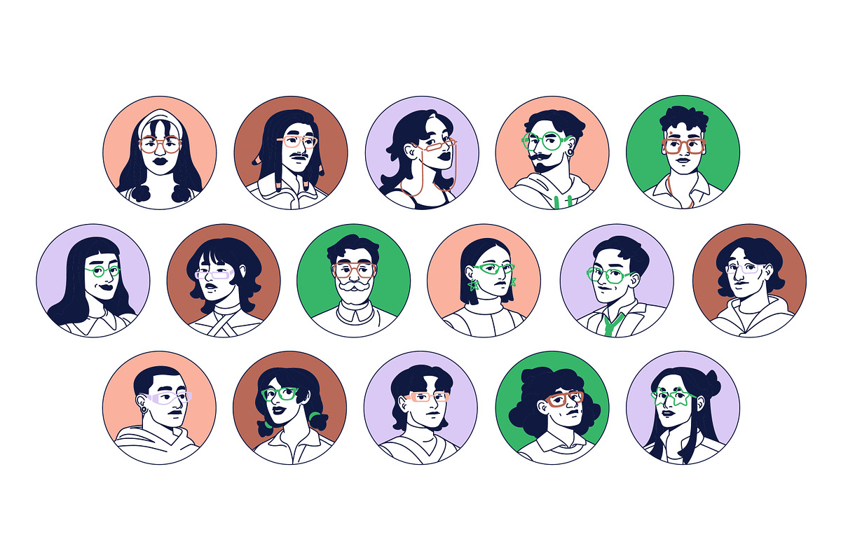 Avatars of people in glasses set, a Person Illustration by PaperTrident (Photo 1 of 3)