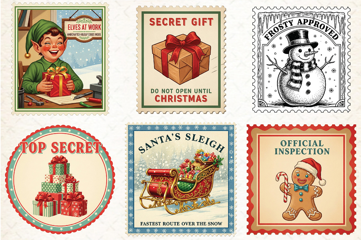 Vintage Christmas Postage Stamps PNG, an Illustration by Libby Wishes (Photo 2 of 4)