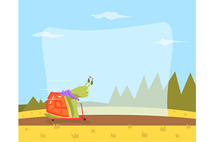 Cute Snail Riding Kick Scooter, an Animal Illustration by TopVectors