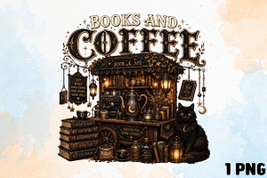 Books and Coffee PNG, an Object Illustration by DreamCafeArt