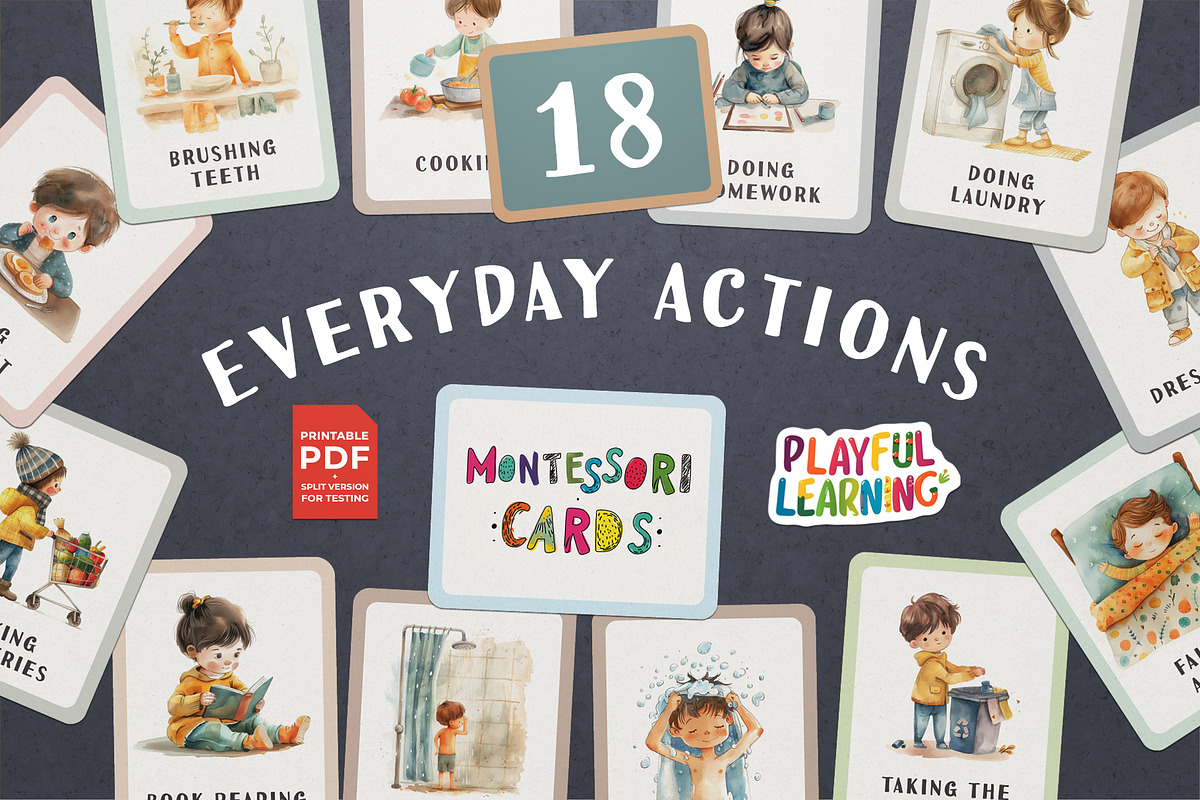 Everyday Actions Montessori Cards, an Education Illustration by Pix Cafe (Photo 1 of 10)