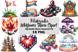 Wildflowers Mario Clipart Bundle, an Illustration by Daily.Designs