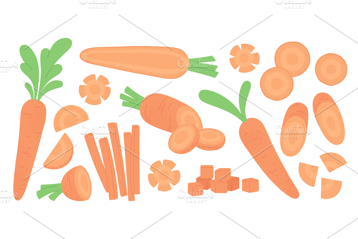 Cartoon carrots. Isolated carrot cut, a Food Illustration by LadadikArt