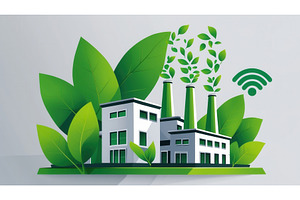 Eco-friendly factory surrounded by, an Illustration by tilialucida
