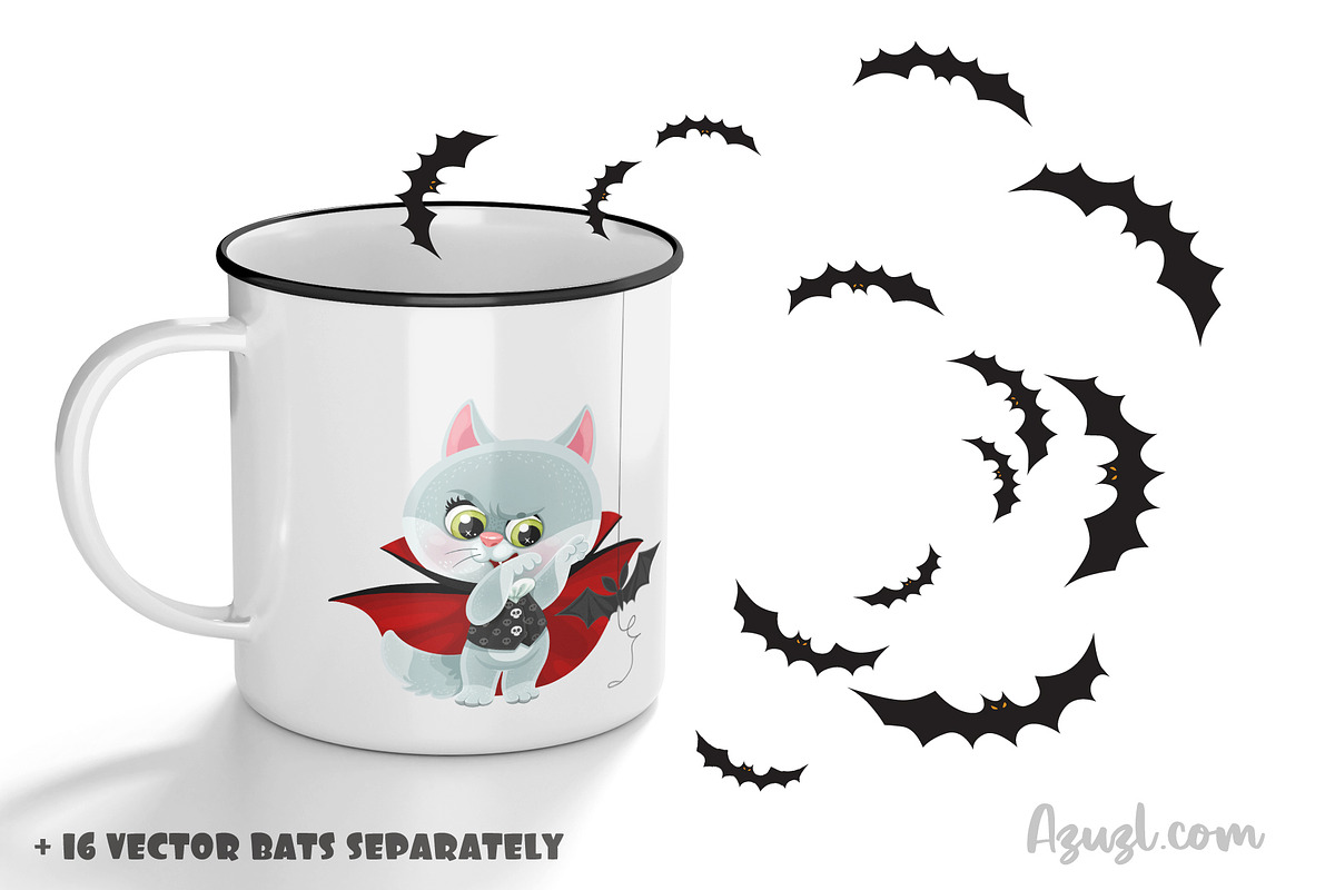 Cartoon kitten in Halloween costume, an Animal Illustration by Azuzlikus (Photo 3 of 4)