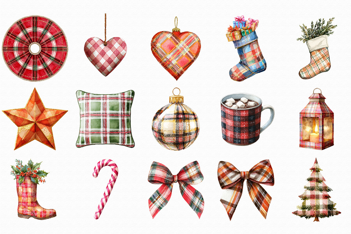 Plaid Christmas Clipart, an Illustration by Libby Wishes (Photo 3 of 7)