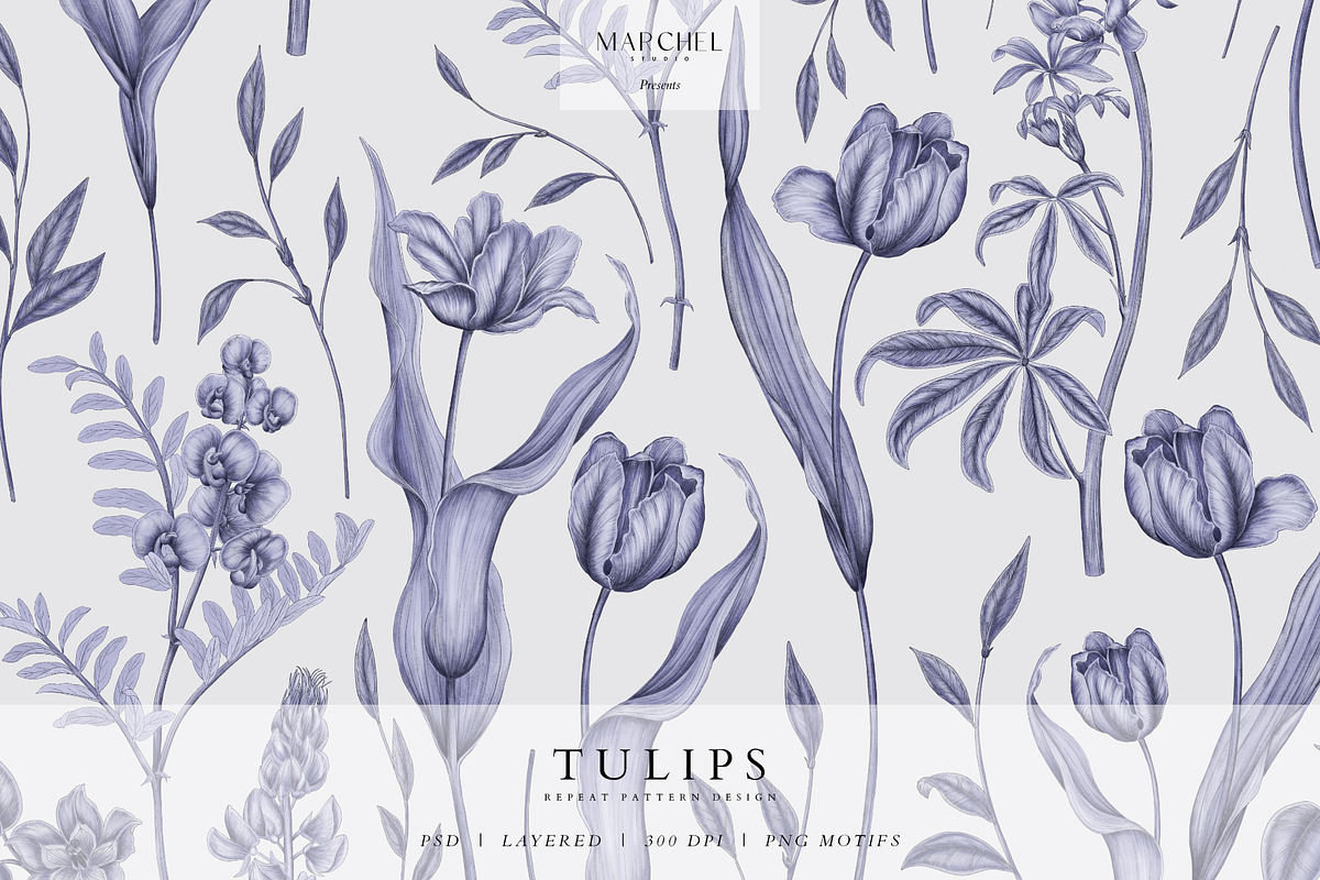Tulips, floral pattern design, a Pattern Graphic by Marchel Studio (Photo 1 of 7)