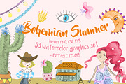 Bohemian Summer Watercolor Set, a Decorative Illustration by SimpleThings (Thumbnail 1 of 9)