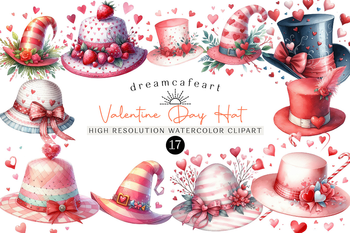 Valentine Day Hat Clipart, an Illustration by DreamCafeArt (Photo 1 of 6)