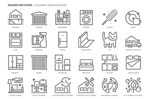 Cleaning Service, Square Line Icons