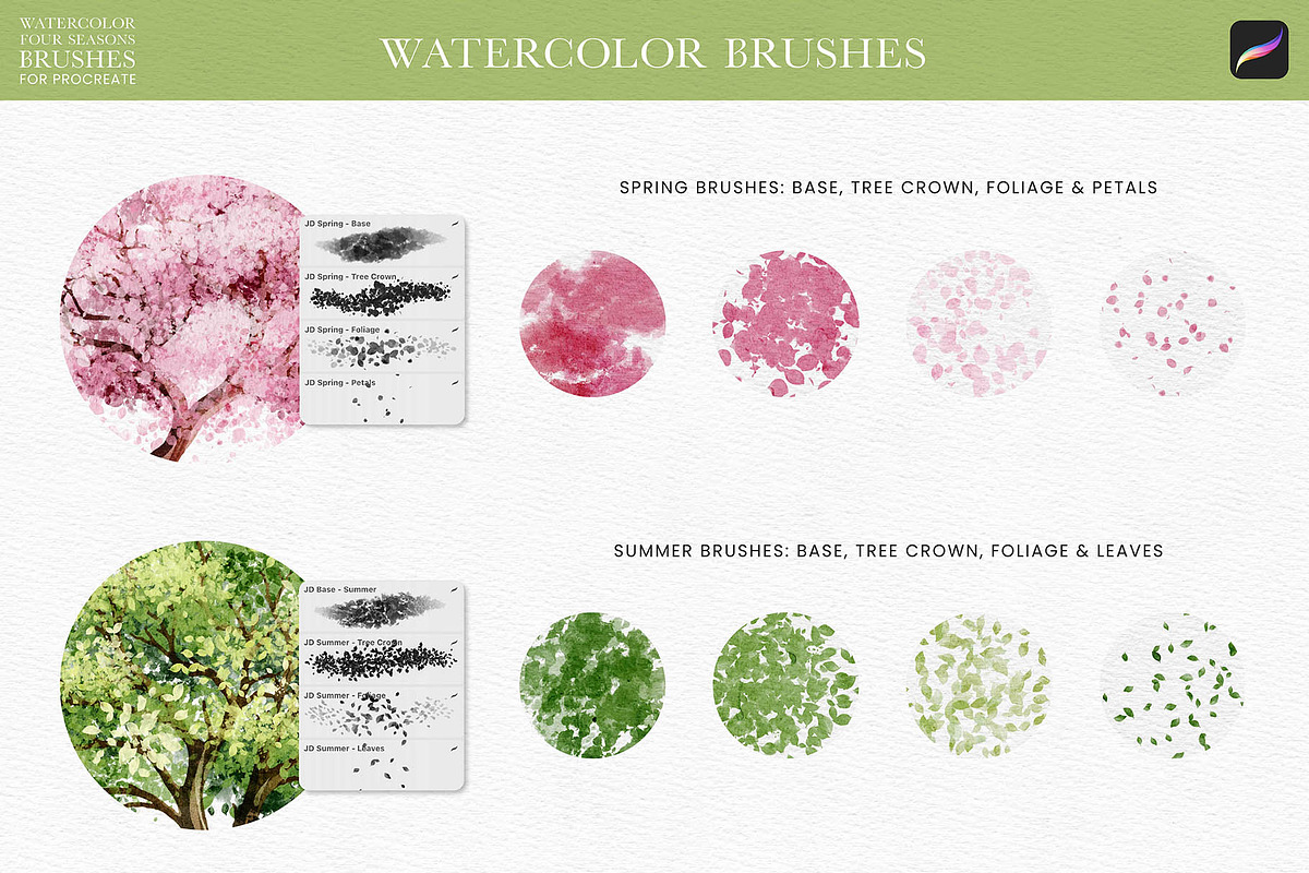 Watercolor Four Seasons Brushes, a Brush Add-On by Julia Dreams (Photo 4 of 6)