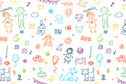 Doodle child`s drawing set + pattern, a Pattern Graphic by Hala (Thumbnail 1 of 5)