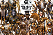 Steampunk Robots Cliparts, a Decorative Illustration by ThatsDesignArt (Thumbnail 1 of 13)