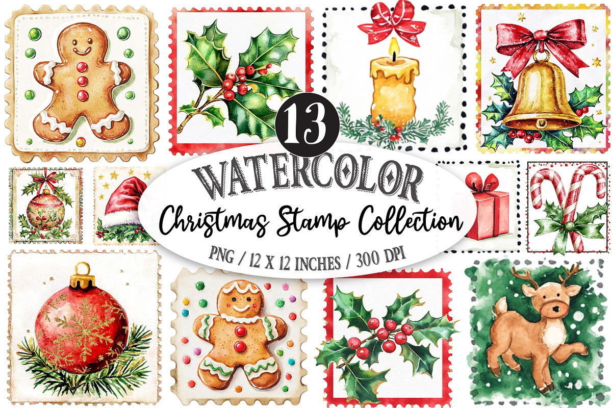 Christmas Stamp Collection, a Seasonal Illustration by Designking (Photo 1 of 3)