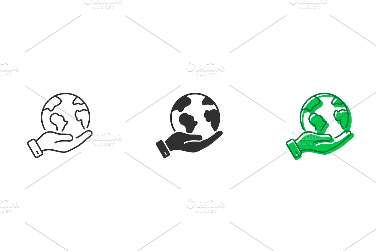 Hand Holding Earth Icons, an Object Illustration by Gentle Studio