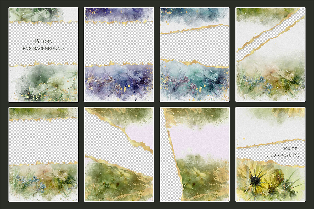 Gold & Flower Watercolor Backgrounds, a Pattern Graphic by Suna Kosem (Photo 13 of 19)