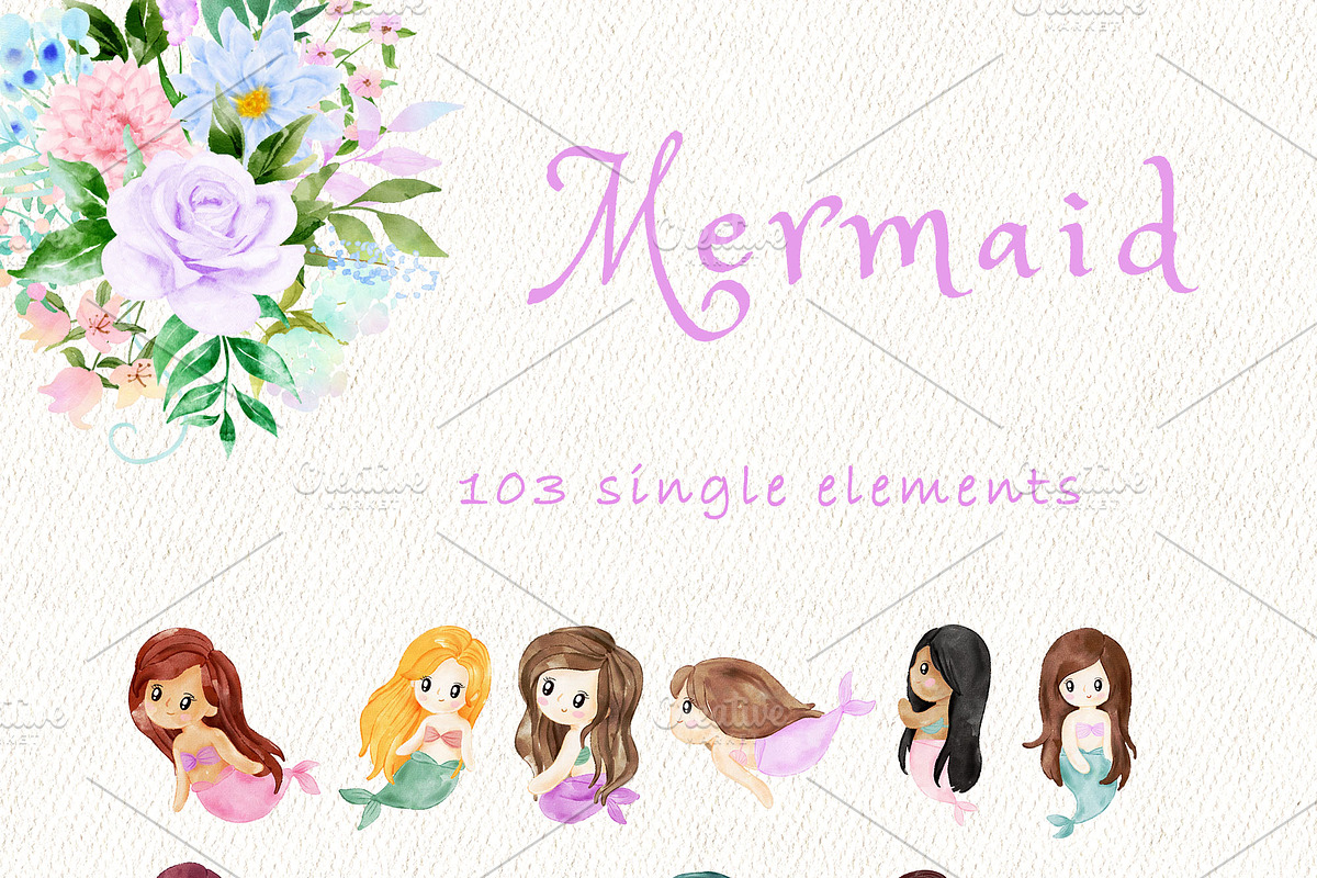 Mermaid baby clipart, an Animal Illustration by heyiamalice (Photo 6 of 13)