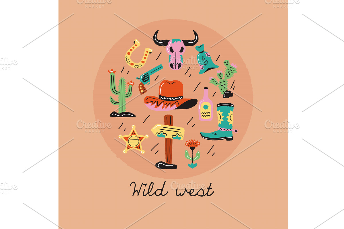wild west circle icons, an Object Illustration by studiogstock