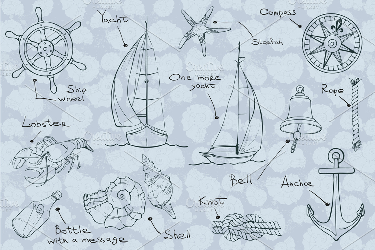 Hand drawn nautical set, an Illustration by Aglia ART (Photo 2 of 6)