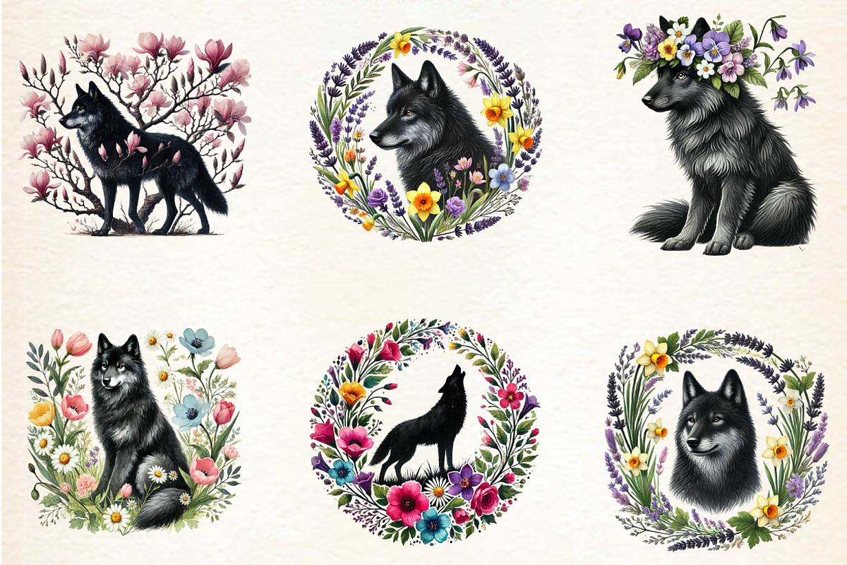 Spring Black Wolf Clipart, a Seasonal Illustration by DreamArtGraphic (Photo 2 of 5)
